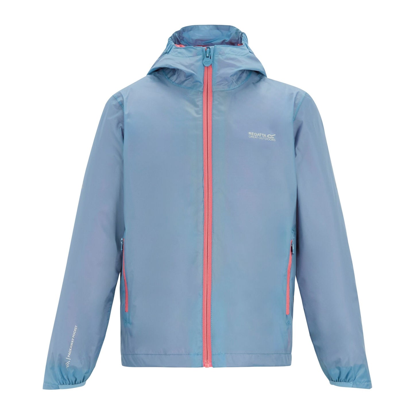 Washed Denim-Peach Pink - Front - Regatta Childrens-Kids Lever Waterproof Shell Jacket