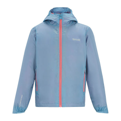 Washed Denim-Peach Pink - Front - Regatta Childrens-Kids Lever Waterproof Shell Jacket