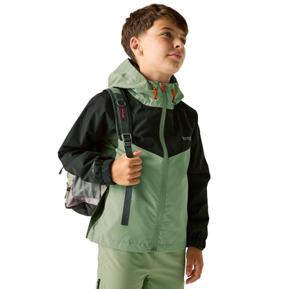 Sage-Black-Dark Khaki - Lifestyle - Regatta Childrens-Kids Hanleigh Waterproof Jacket