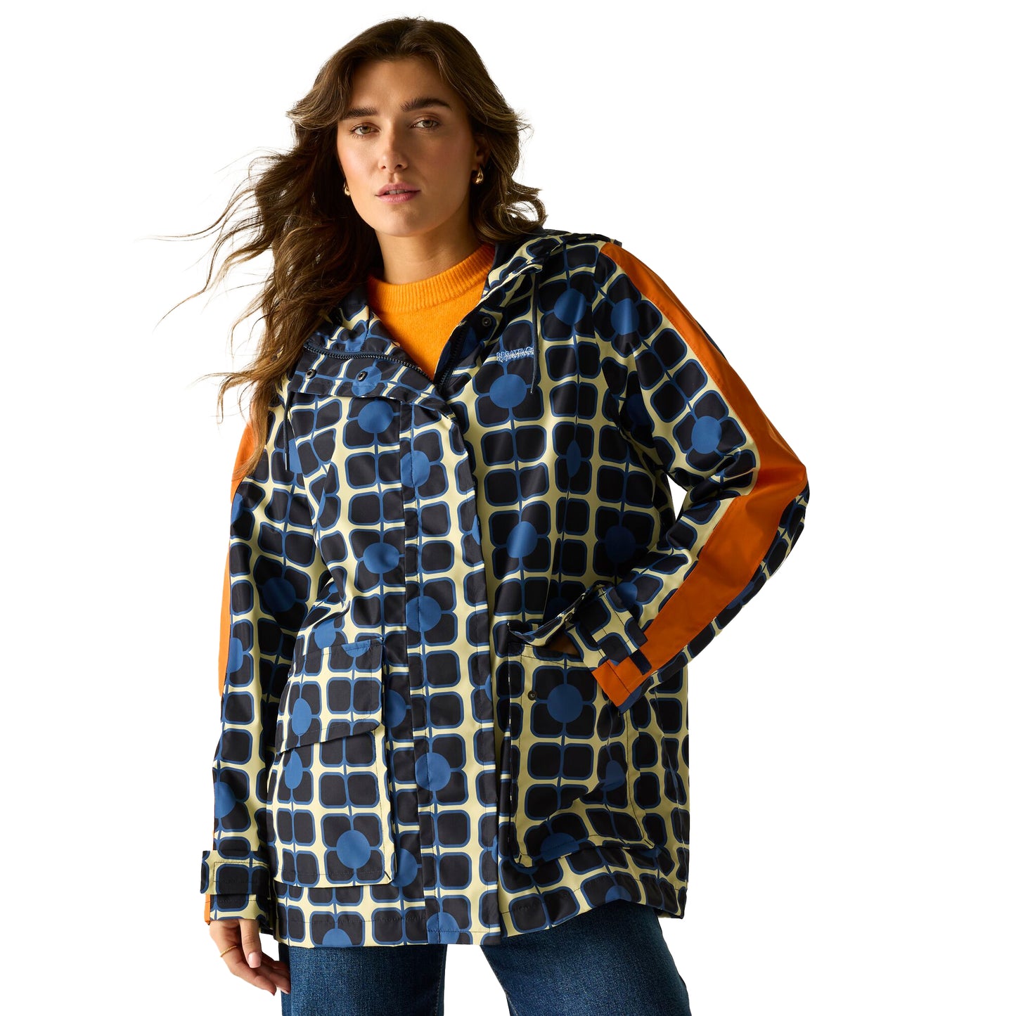 Navy - Lifestyle - Regatta Womens-Ladies Orla Kiely Mid Length Waterproof Jacket
