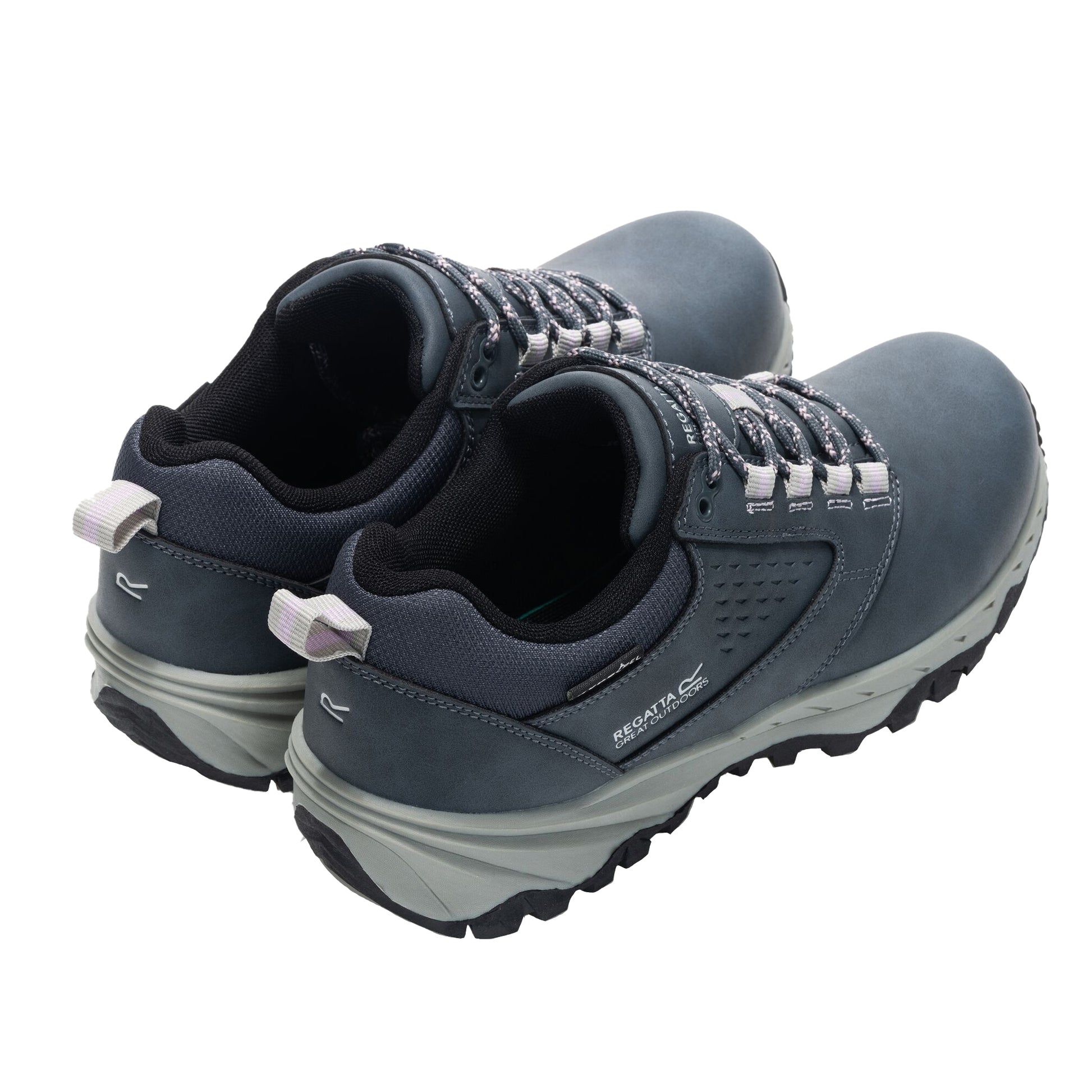 Storm Grey-Powder Lilac - Back - Regatta Womens-Ladies Amble Synthetic Leather Waterproof Walking Shoes