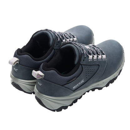 Storm Grey-Powder Lilac - Back - Regatta Womens-Ladies Amble Synthetic Leather Waterproof Walking Shoes