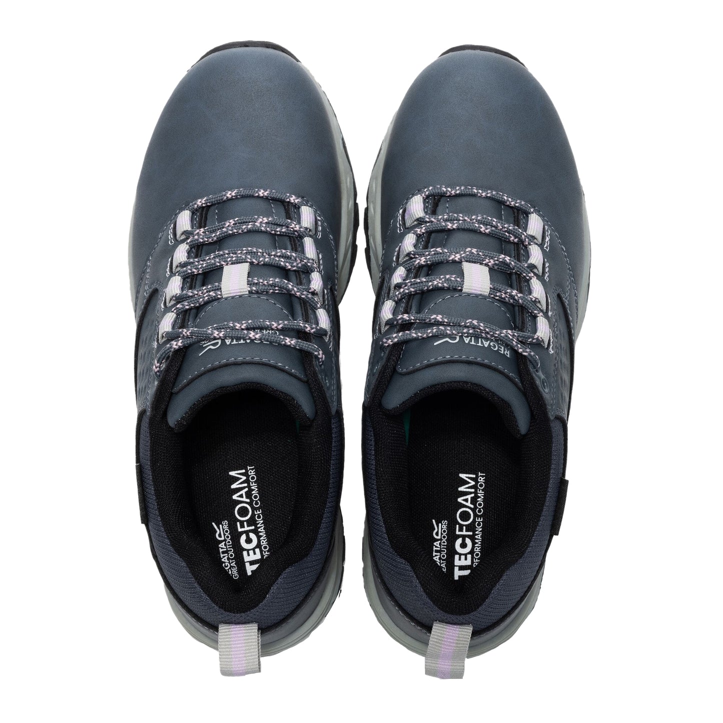 Storm Grey-Powder Lilac - Pack Shot - Regatta Womens-Ladies Amble Synthetic Leather Waterproof Walking Shoes