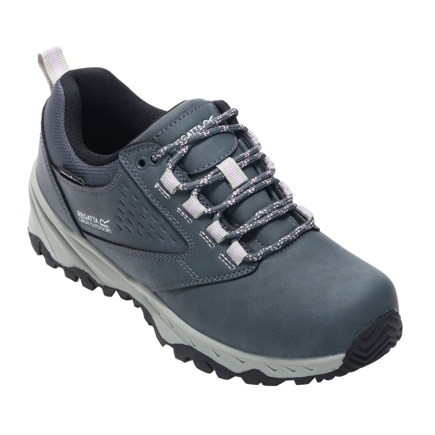 Storm Grey-Powder Lilac - Front - Regatta Womens-Ladies Amble Synthetic Leather Waterproof Walking Shoes