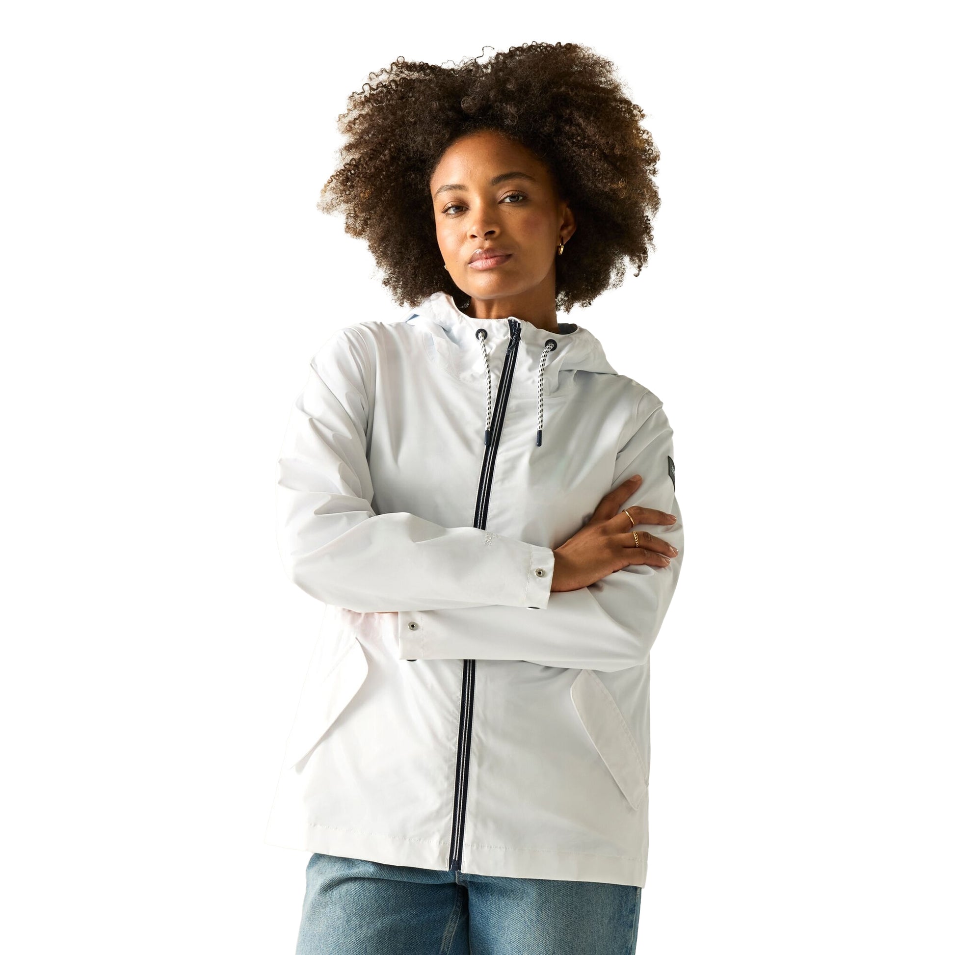 White - Lifestyle - Regatta Womens-Ladies Bayletta Grid Distress Waterproof Jacket