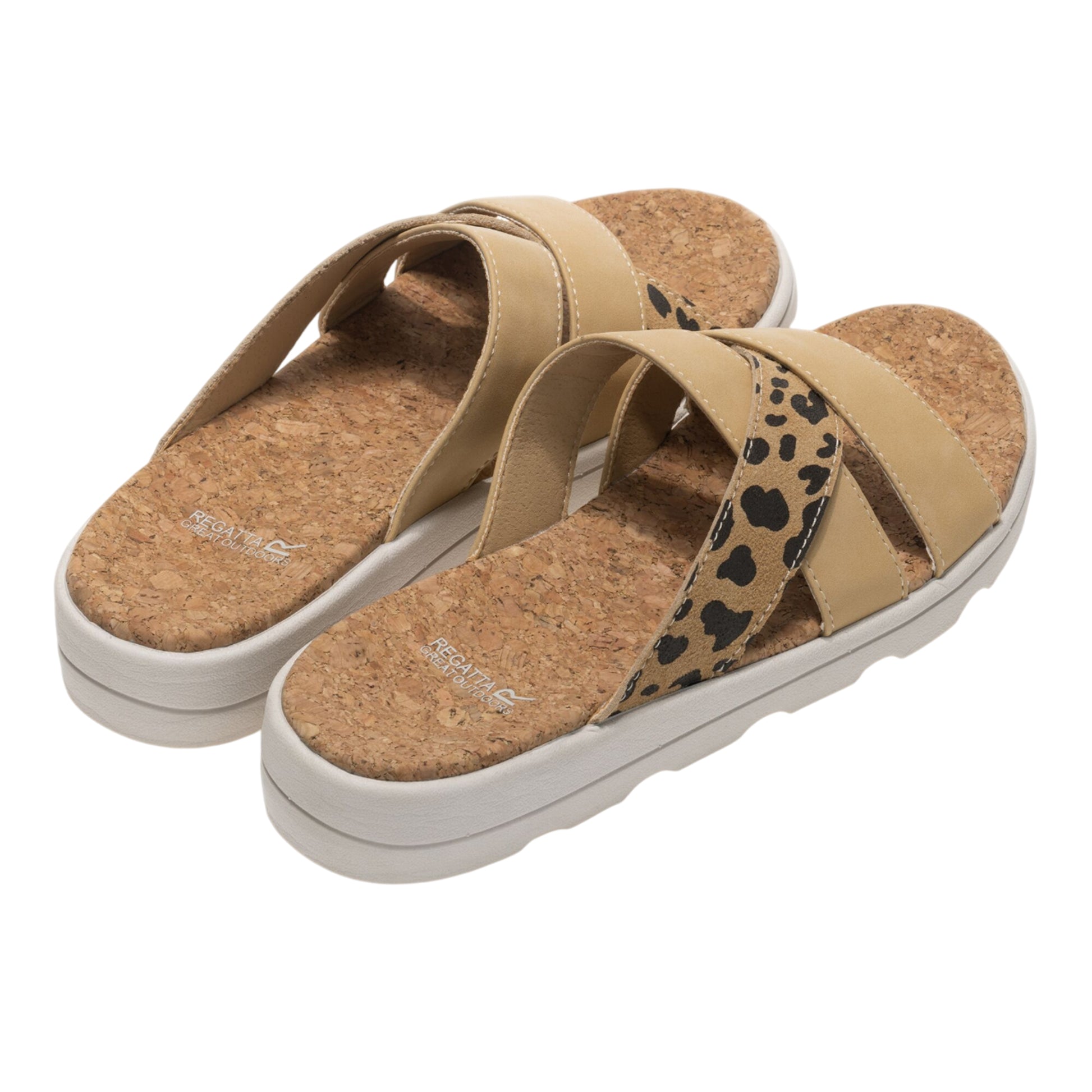Tan - Back - Regatta Womens-Ladies Cassie Leopard Pattern Sandals