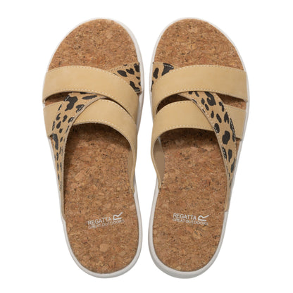 Tan - Pack Shot - Regatta Womens-Ladies Cassie Leopard Pattern Sandals