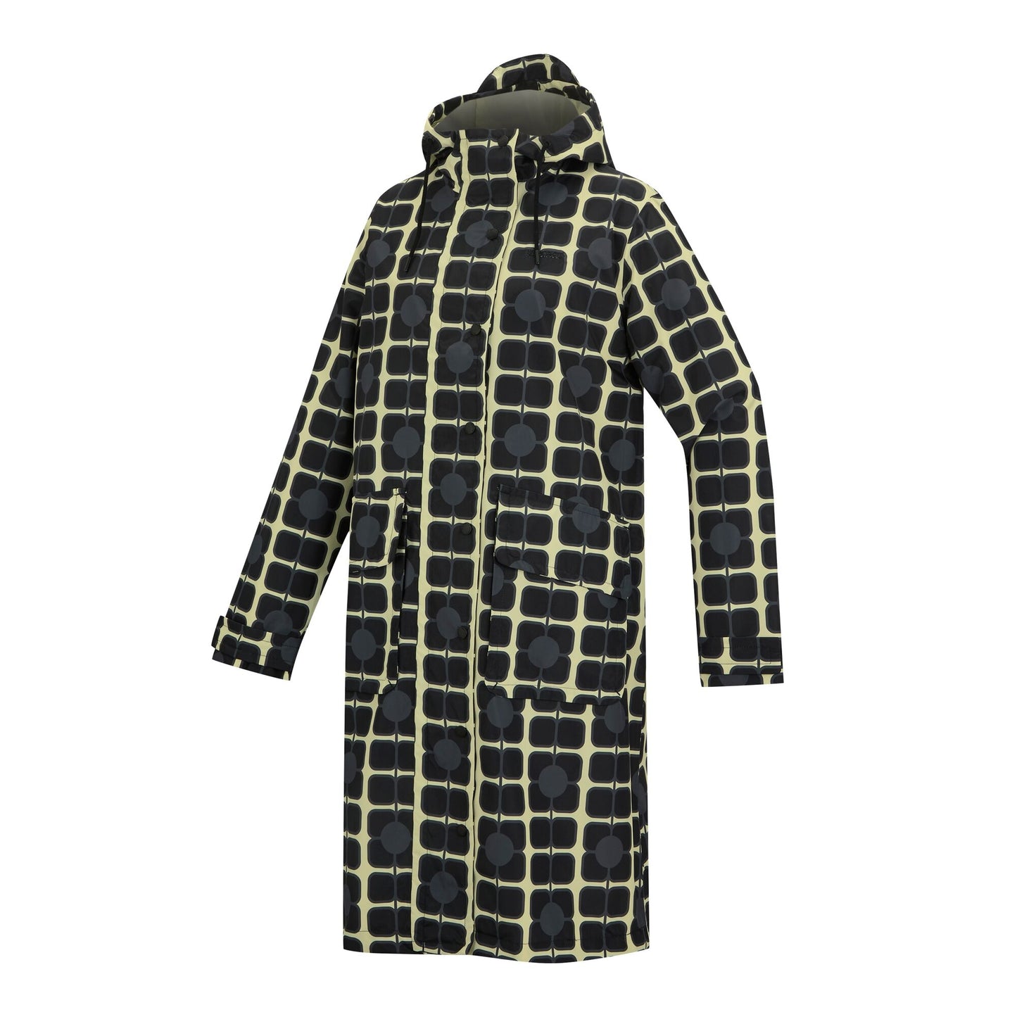 Monochrome - Side - Regatta Womens-Ladies Orla Kiely Poppy Long Length Waterproof Jacket