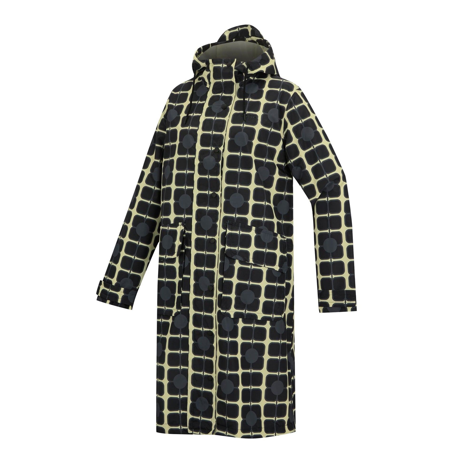 Monochrome - Side - Regatta Womens-Ladies Orla Kiely Poppy Long Length Waterproof Jacket
