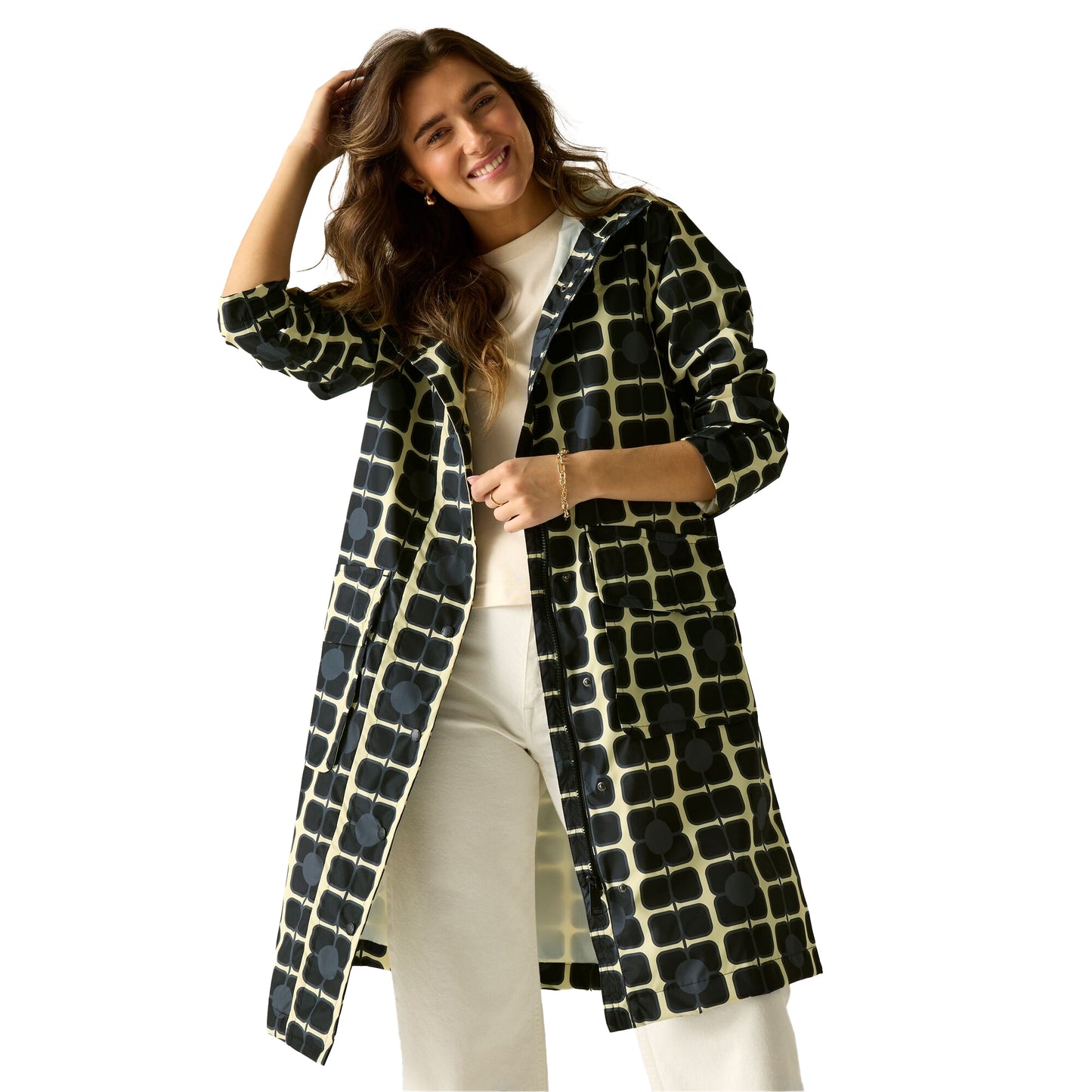 Monochrome - Lifestyle - Regatta Womens-Ladies Orla Kiely Poppy Long Length Waterproof Jacket