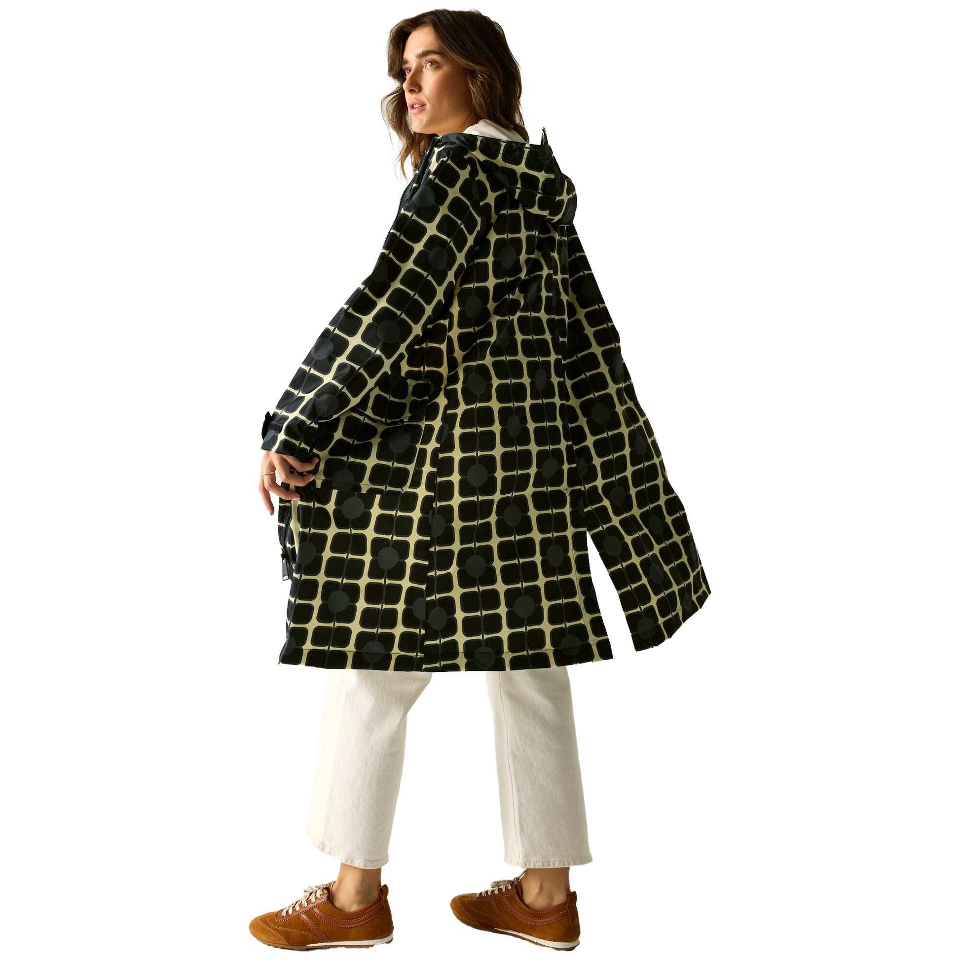 Monochrome - Pack Shot - Regatta Womens-Ladies Orla Kiely Poppy Long Length Waterproof Jacket