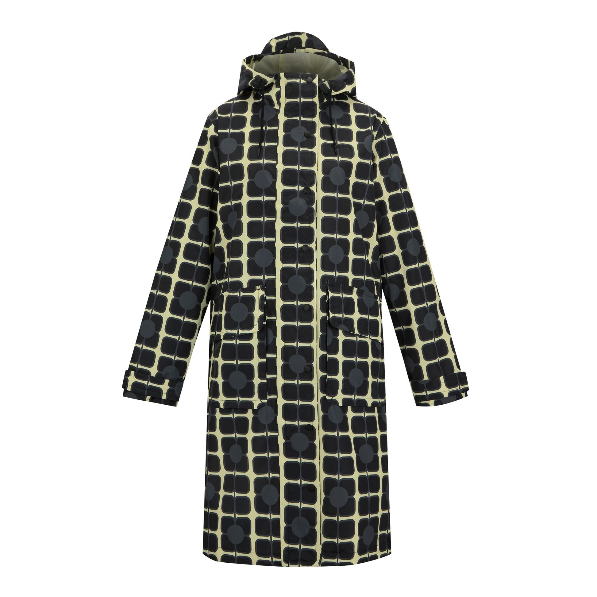 Monochrome - Front - Regatta Womens-Ladies Orla Kiely Poppy Long Length Waterproof Jacket