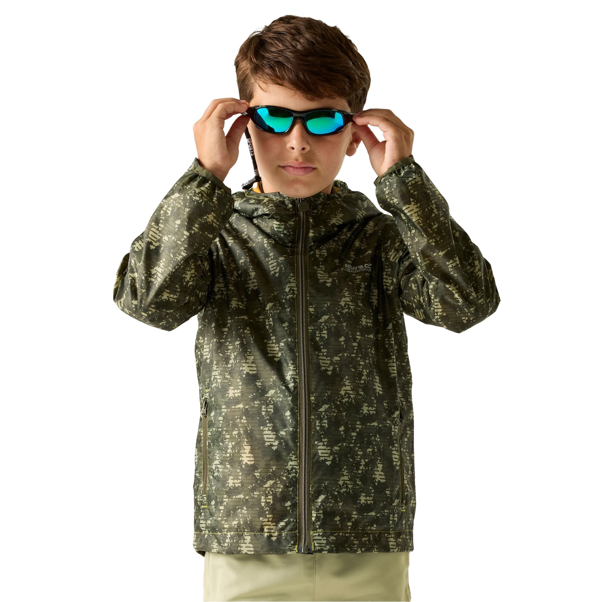 Light Sage - Lifestyle - Regatta Childrens-Kids Lever II Line Camo Waterproof Jacket