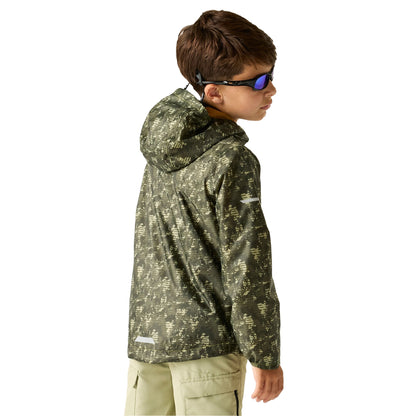 Light Sage - Pack Shot - Regatta Childrens-Kids Lever II Line Camo Waterproof Jacket