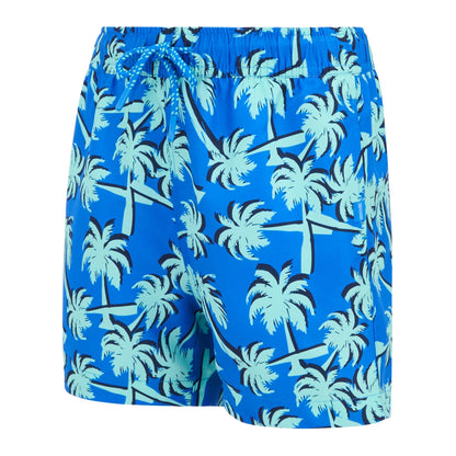 Sonic Blue-Ice Green - Side - Regatta Childrens-Kids Skander Palm Tree Swim Shorts