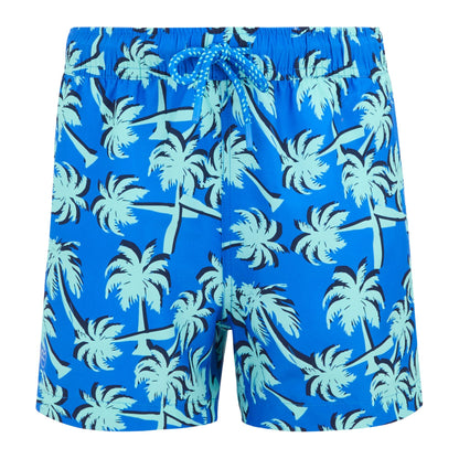 Sonic Blue-Ice Green - Front - Regatta Childrens-Kids Skander Palm Tree Swim Shorts