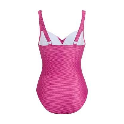 Pink - Back - Regatta Womens-Ladies Sakari Retro Wave Tummy Control One Piece Swimsuit