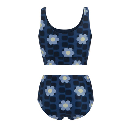 Blue - Pack Shot - Regatta Womens-Ladies Orla Kiely Mini Square Flower Reversible Bikini Set