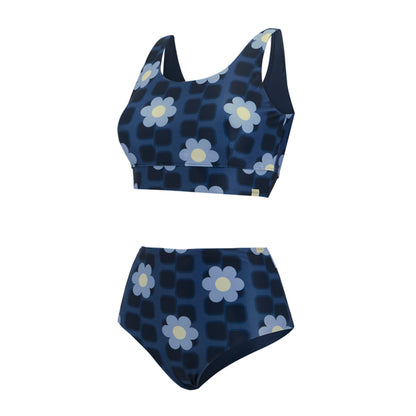 Blue - Close up - Regatta Womens-Ladies Orla Kiely Mini Square Flower Reversible Bikini Set