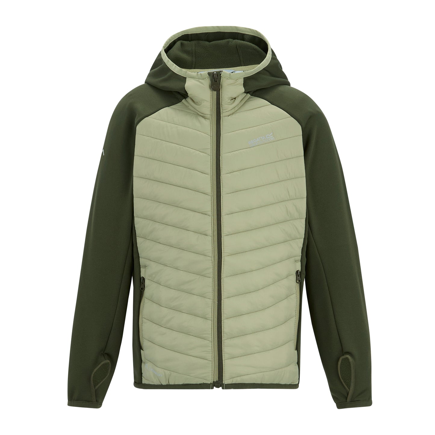 Dark Khaki-Light Sage - Front - Regatta Childrens-Kids Andreson Hybrid Padded Jacket