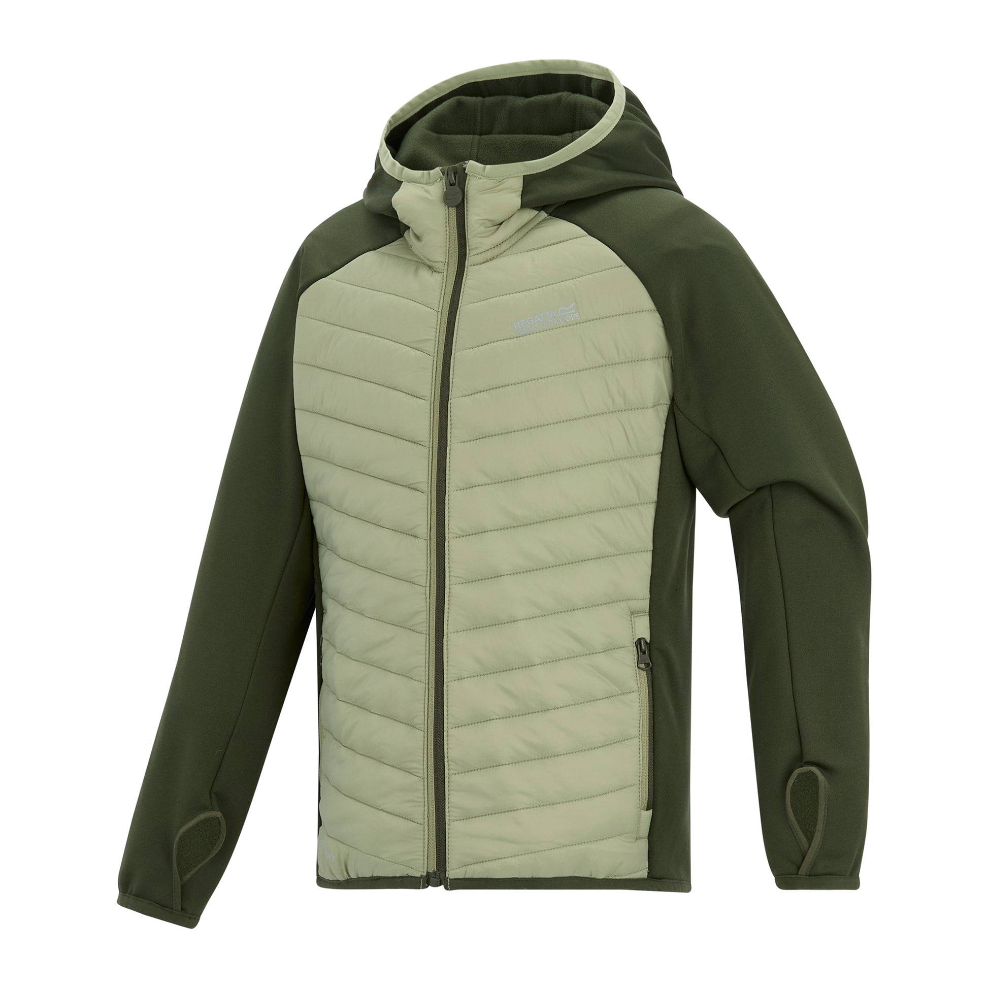Dark Khaki-Light Sage - Side - Regatta Childrens-Kids Andreson Hybrid Padded Jacket