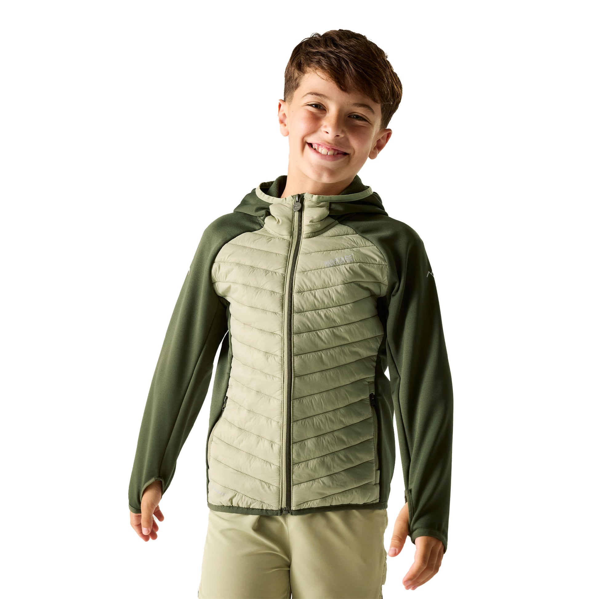Dark Khaki-Light Sage - Lifestyle - Regatta Childrens-Kids Andreson Hybrid Padded Jacket