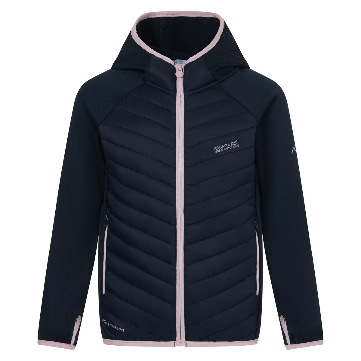 Navy-Powder Lilac - Front - Regatta Childrens-Kids Andreson Hybrid Padded Jacket