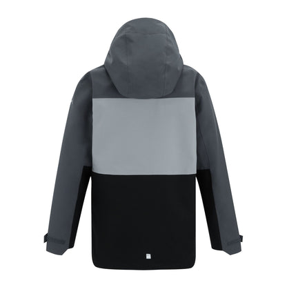 Seal Grey-Cloudy Grey-Black - Back - Regatta Childrens-Kids Highton Monochrome Waterproof Jacket