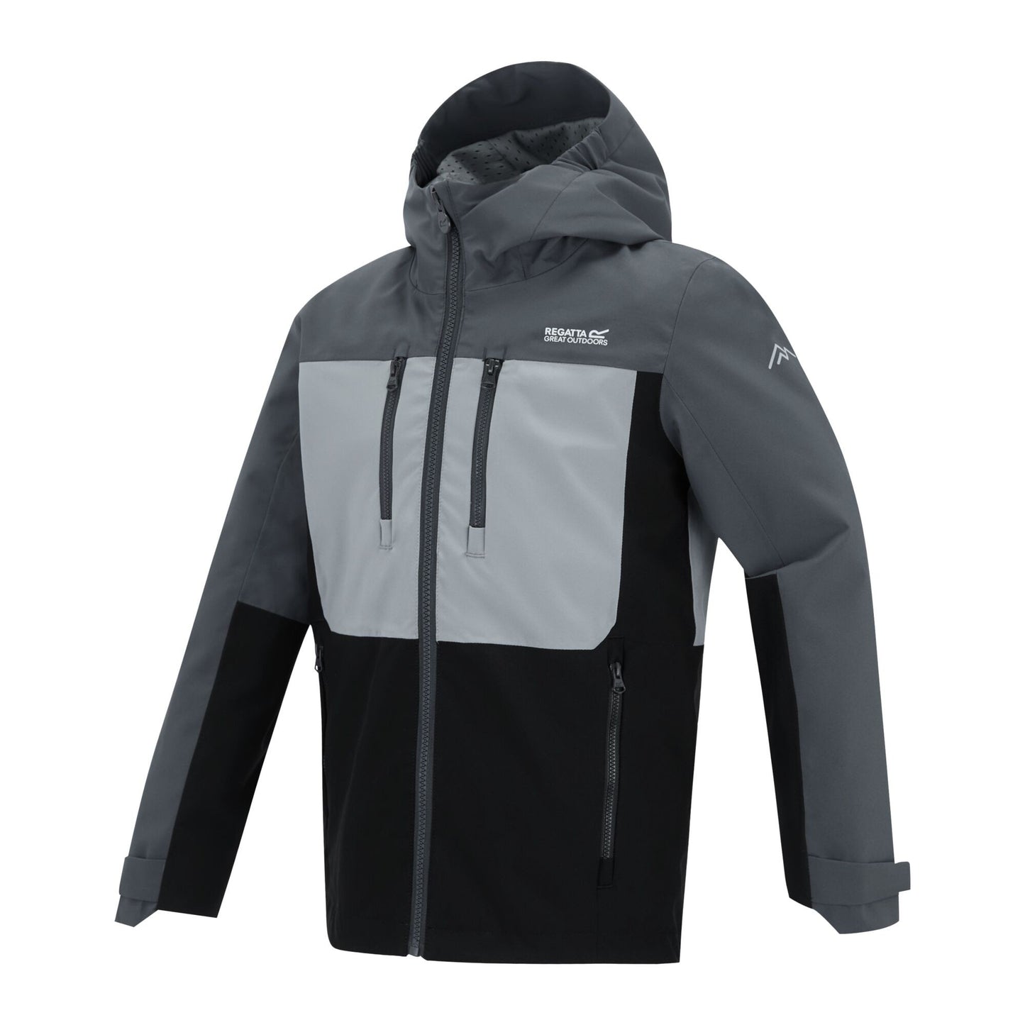 Seal Grey-Cloudy Grey-Black - Side - Regatta Childrens-Kids Highton Monochrome Waterproof Jacket