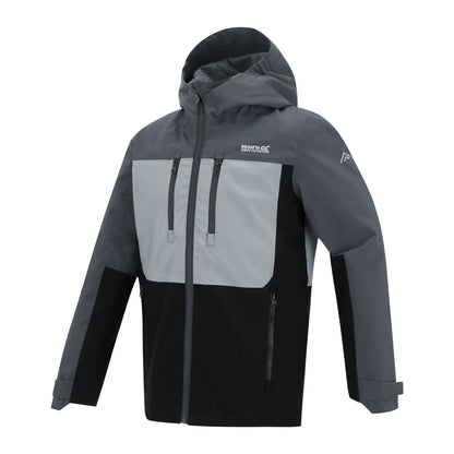 Seal Grey-Cloudy Grey-Black - Side - Regatta Childrens-Kids Highton Monochrome Waterproof Jacket