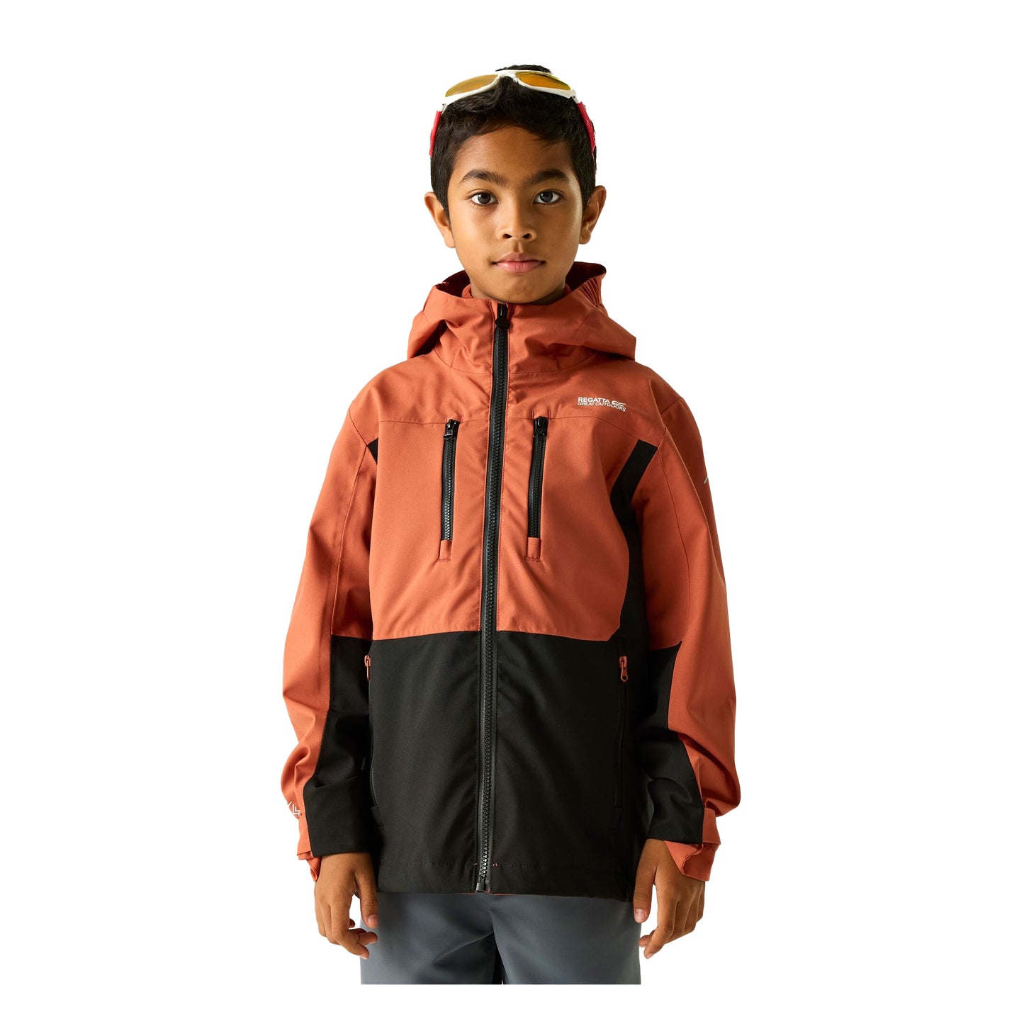 Brick-Black - Lifestyle - Regatta Childrens-Kids Highton Monochrome Waterproof Jacket