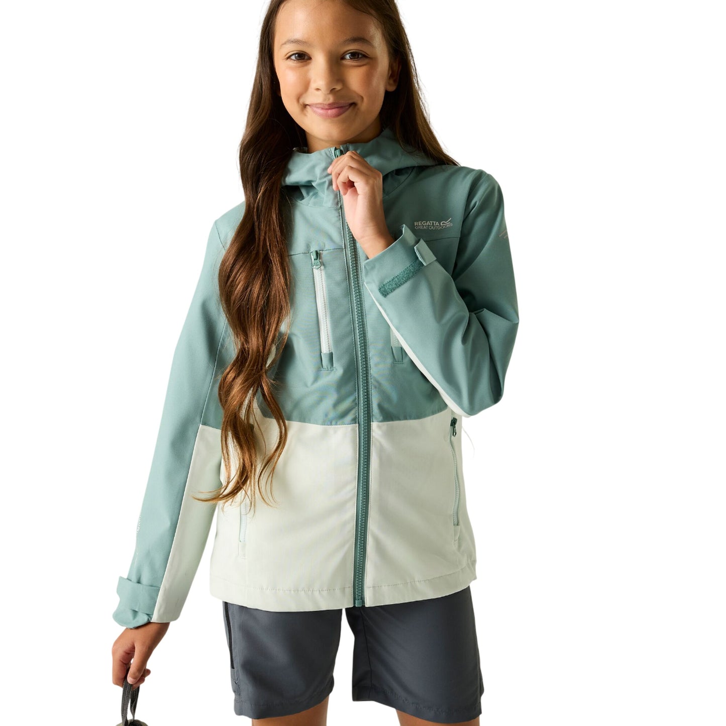 Ivy Moss-Ocean Mist - Lifestyle - Regatta Childrens-Kids Highton Monochrome Waterproof Jacket