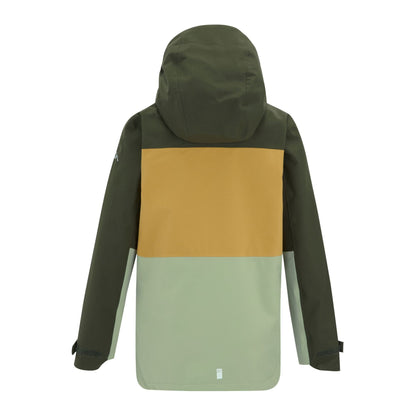 Dark Khaki-Wood Brown-Light Sage - Back - Regatta Childrens-Kids Highton Monochrome Waterproof Jacket