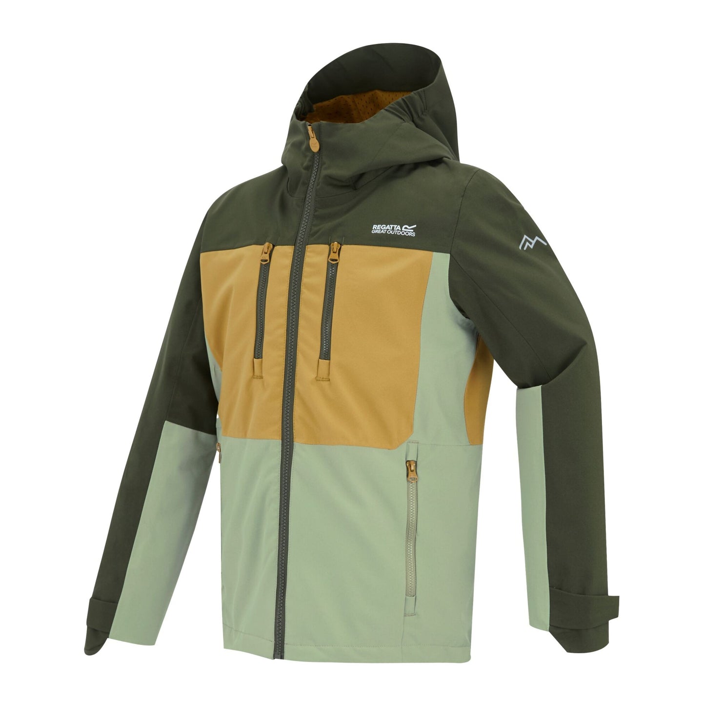 Dark Khaki-Wood Brown-Light Sage - Side - Regatta Childrens-Kids Highton Monochrome Waterproof Jacket
