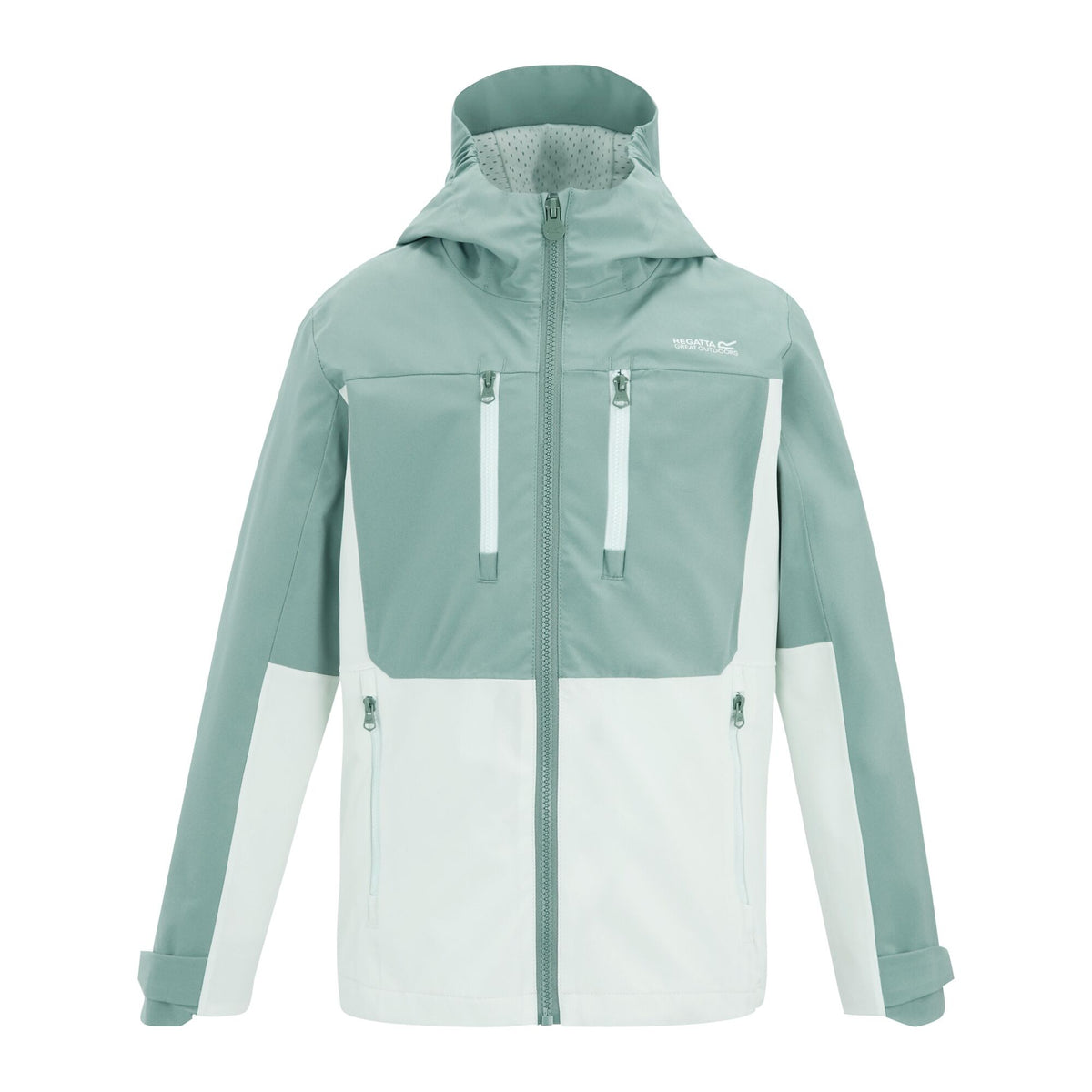Ivy Moss-Ocean Mist - Front - Regatta Childrens-Kids Highton Monochrome Waterproof Jacket
