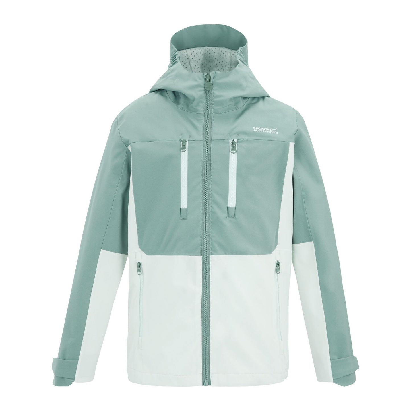 Ivy Moss-Ocean Mist - Front - Regatta Childrens-Kids Highton Monochrome Waterproof Jacket
