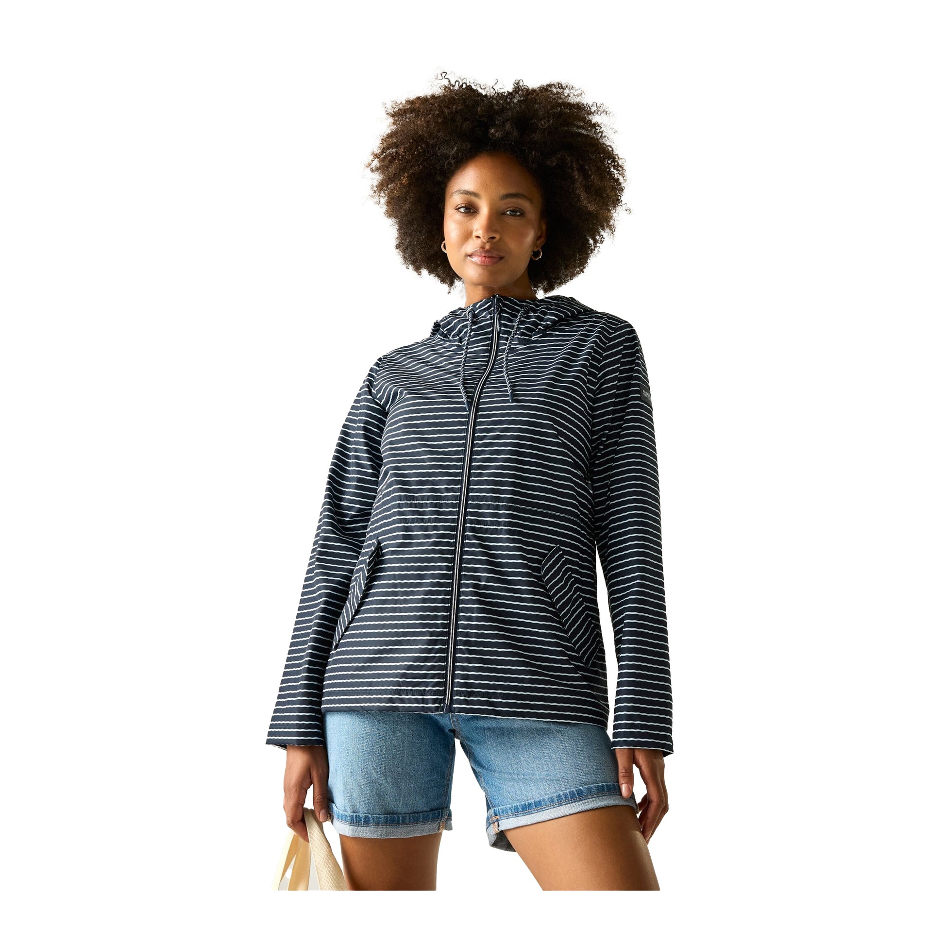Navy-White - Lifestyle - Regatta Womens-Ladies Bayletta Contrast Striped Waterproof Jacket