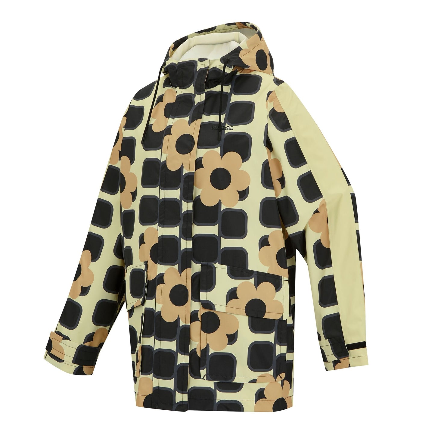 Monochrome - Side - Regatta Womens-Ladies Orla Kiely Giant Square Flower Mid Length Waterproof Jacket