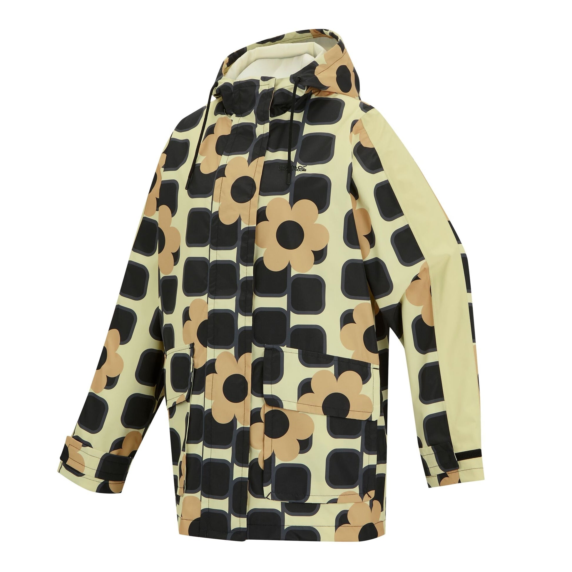 Monochrome - Side - Regatta Womens-Ladies Orla Kiely Giant Square Flower Mid Length Waterproof Jacket
