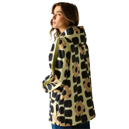 Monochrome - Pack Shot - Regatta Womens-Ladies Orla Kiely Giant Square Flower Mid Length Waterproof Jacket