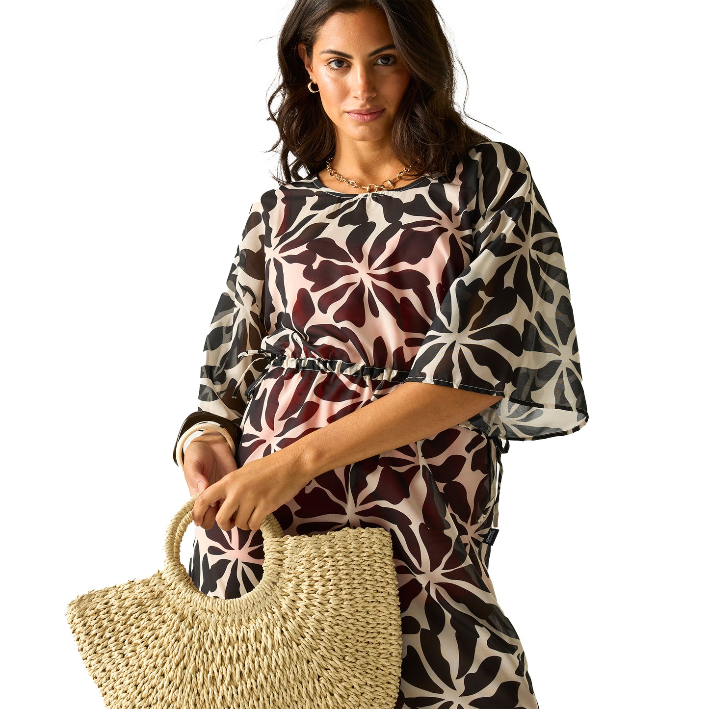 Black-White - Lifestyle - Regatta Womens-Ladies Avorno Abstract Floral Kaftan