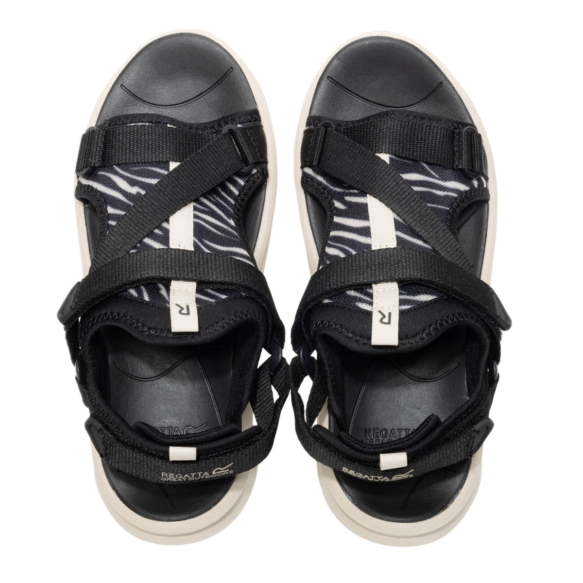 Black-White - Pack Shot - Regatta Womens-Ladies Lito Zebra Print Sandals