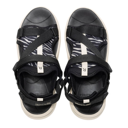 Black-White - Pack Shot - Regatta Womens-Ladies Lito Zebra Print Sandals
