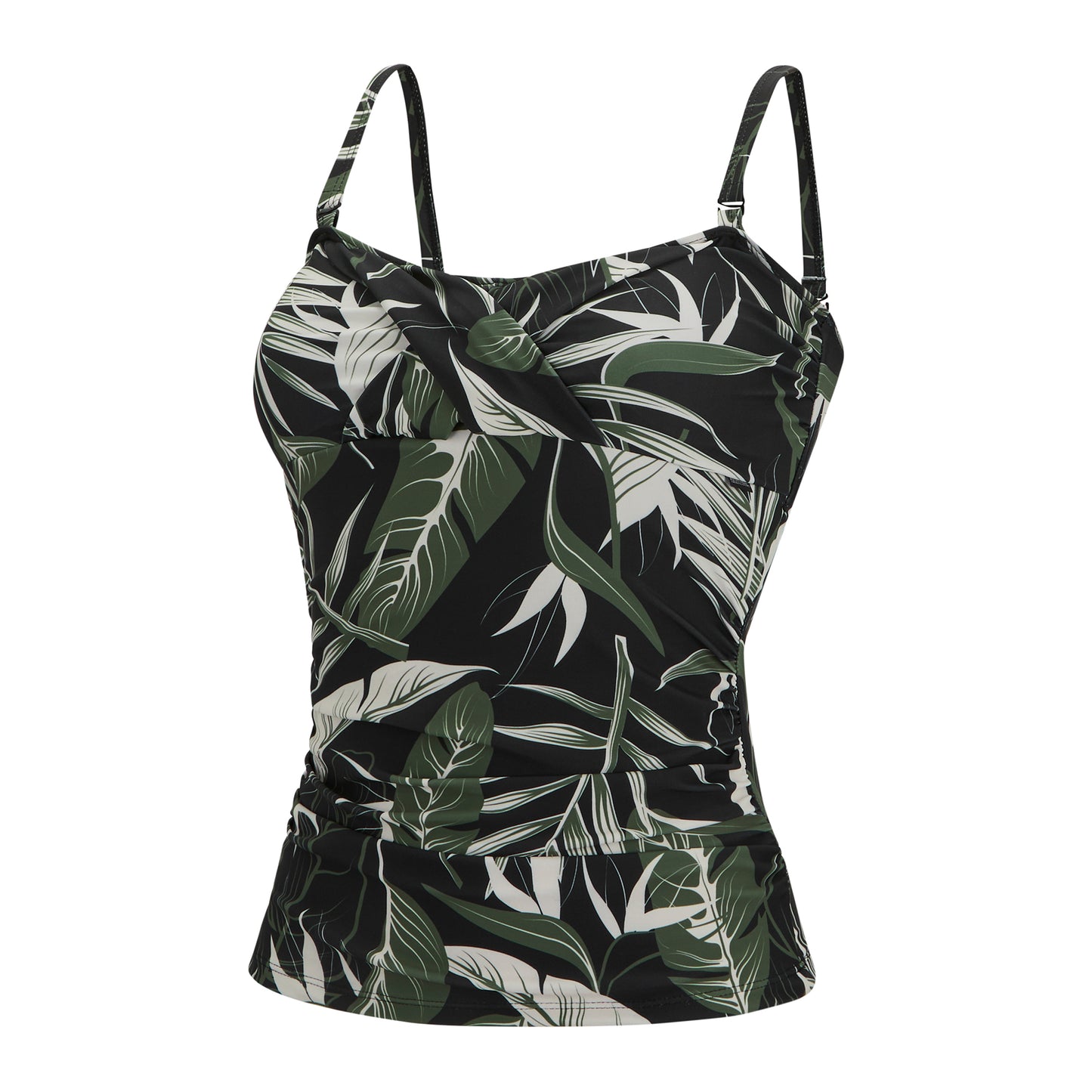 Green-White-Black - Side - Regatta Womens-Ladies Aceana III Tropical Leaves Tankini Top