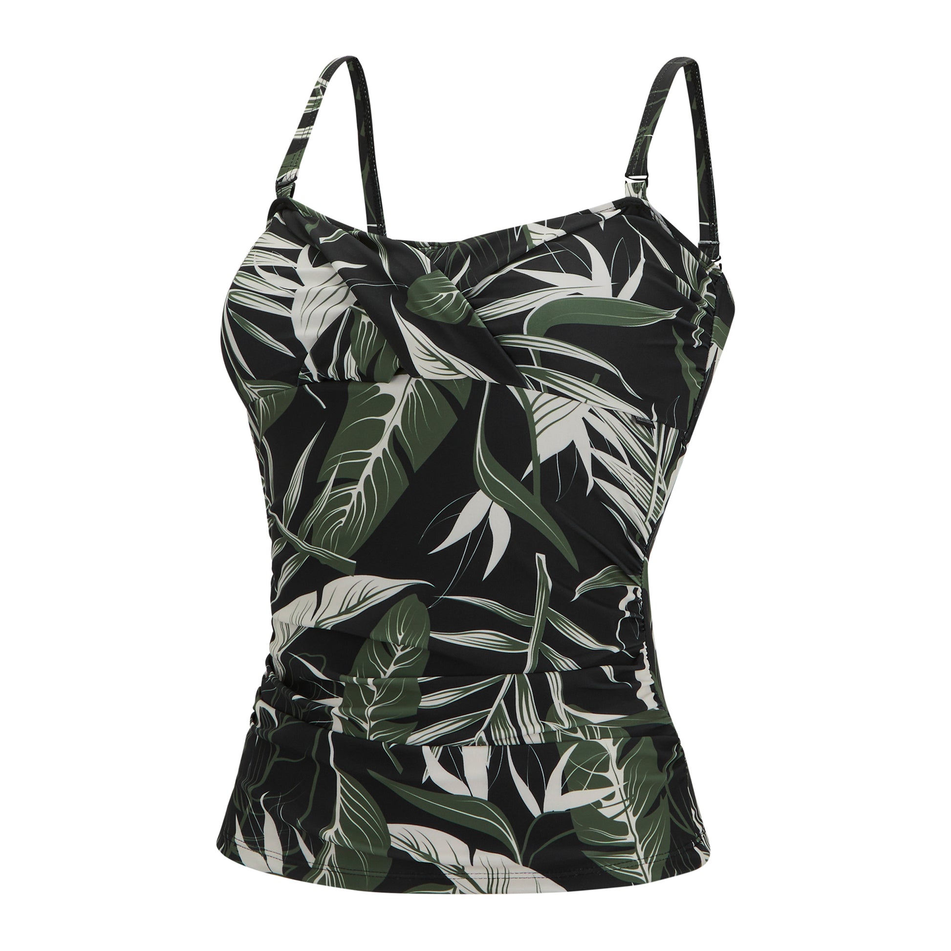 Green-White-Black - Side - Regatta Womens-Ladies Aceana III Tropical Leaves Tankini Top