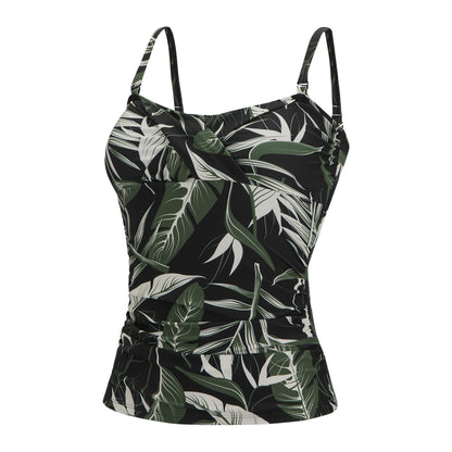 Green-White-Black - Side - Regatta Womens-Ladies Aceana III Tropical Leaves Tankini Top
