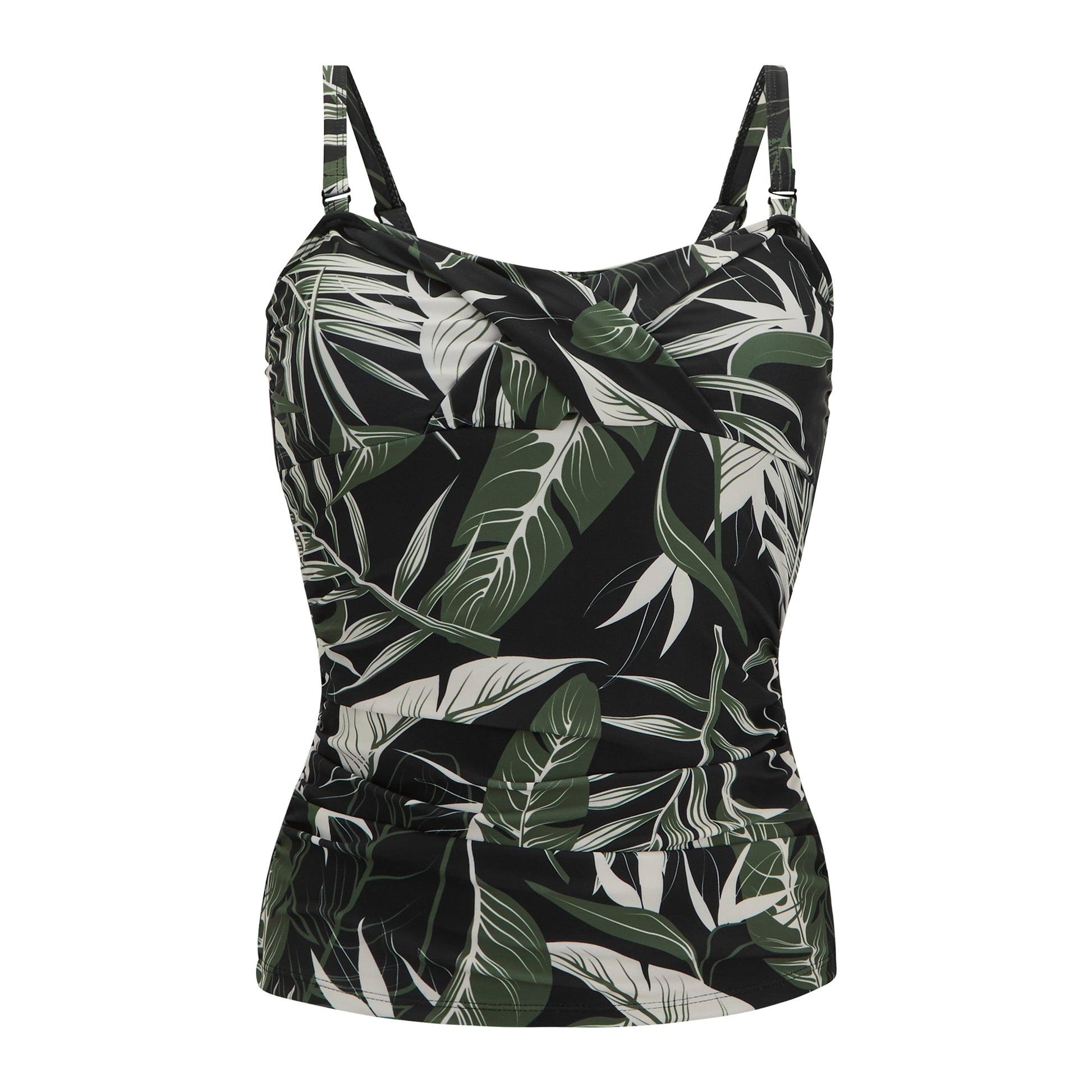 Green-White-Black - Front - Regatta Womens-Ladies Aceana III Tropical Leaves Tankini Top