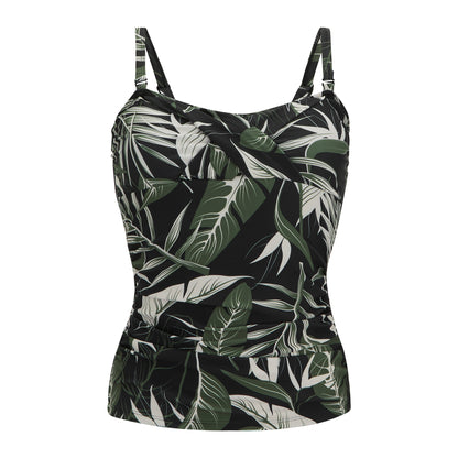 Green-White-Black - Front - Regatta Womens-Ladies Aceana III Tropical Leaves Tankini Top