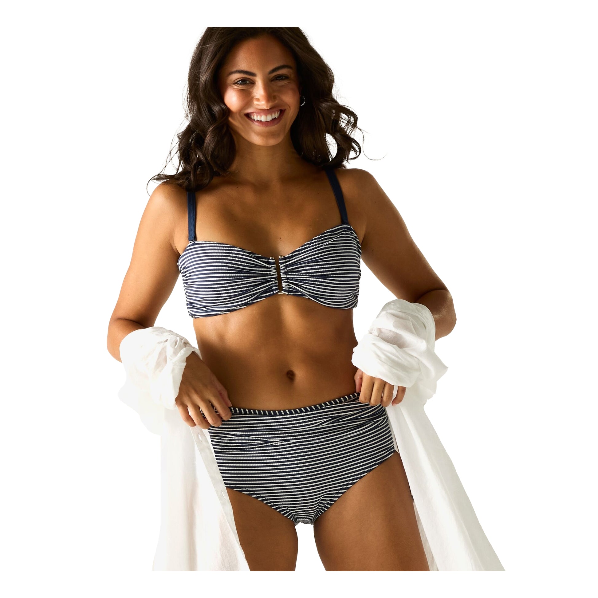 Navy-White - Close up - Regatta Womens-Ladies Loria Stripe Seersucker Bikini Bottoms