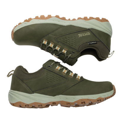 Dark Khaki-Wood Brown - Close up - Regatta Mens Amble Waterproof Low Cut Walking Shoes